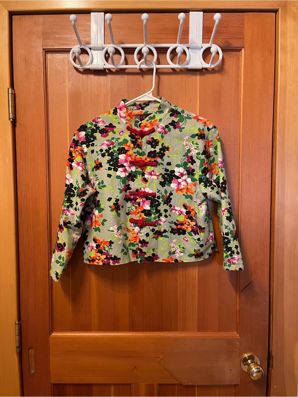 Floral Mandarin Collar Jacket - Green
